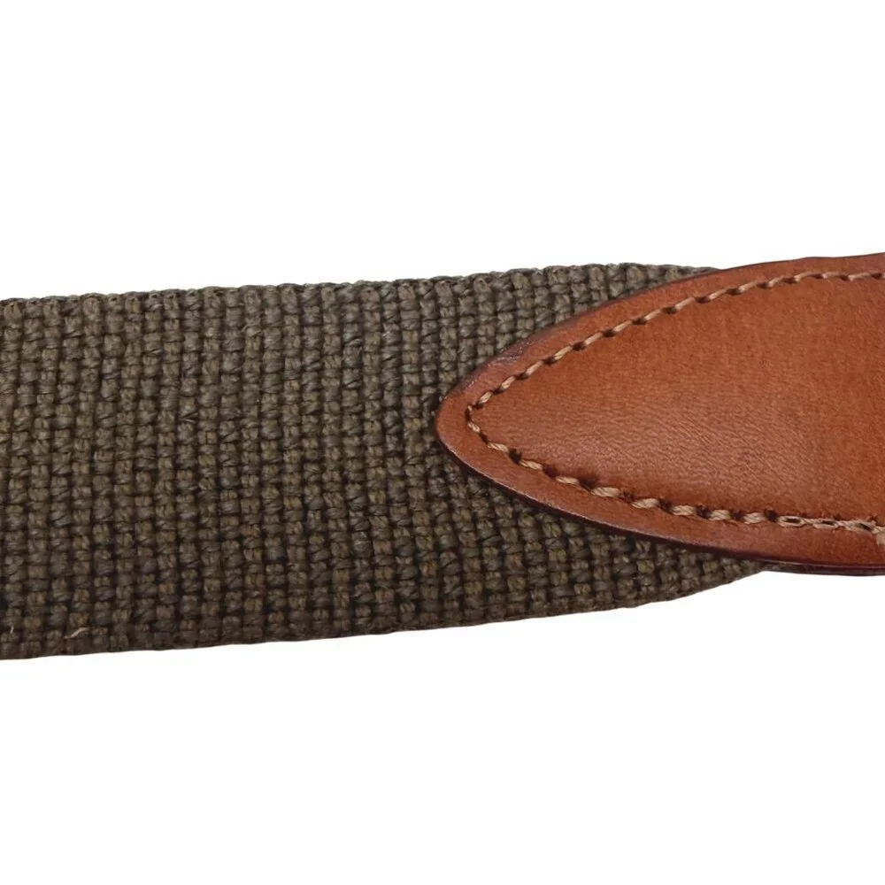 EAST ISLAND Saddle Leather Web Belt Mens Size 34 Brown Olive Green NWT